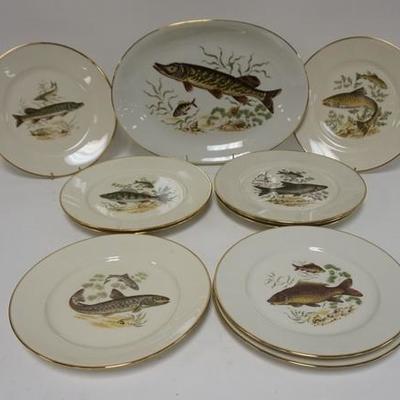 1018  JWK WESTERN GERMANY 11 PC FISH SET. PLATTER IS 14 7/8 IN X 10 1/2 IN. PLATES ARE 10 1/4 IN
