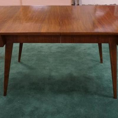 1034  GROSFELD HOUSE MID CENTURY MODERN DINING TABLE. HAS DIVIDED DOVETAILED SILVER DRAWERS ON BOTH ENDS. POSSIBLY VLADIMIR KAGAN DESIGN....