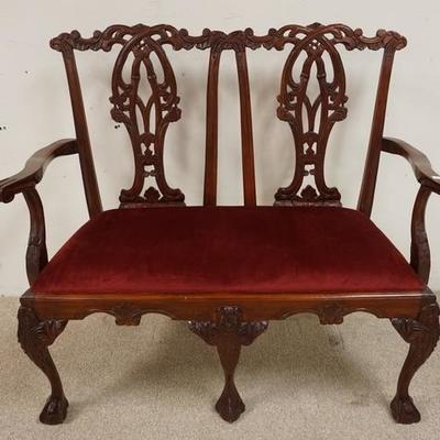 1037  CHIPPENDALE STYLE DOUBLE BACK SETTEE WITH BALL AND CLAW FEET.
