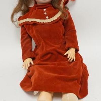 1257  GERMAN BISQUE HEAD DOLL , NAME NOT LEGIBLE,  26 1/2 IN L 
