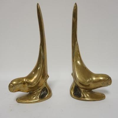 1053  PAIR OF HEAVY BRASS BIRD FORM BOOKENDS. 11 1/4 IN H

