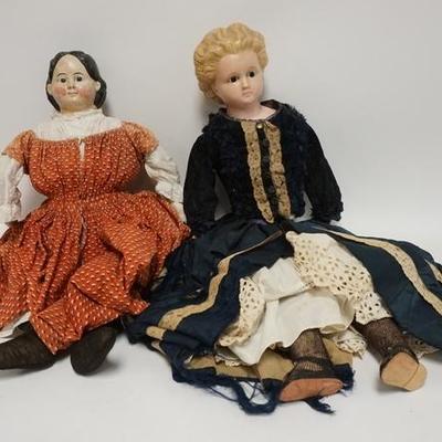 1262  TWO COMPOSITION DOLLS W/ CLOTH BODIES, ONE HAS DAMAGE TO THE FACE,  31 1/2 IN & 28 IN 
