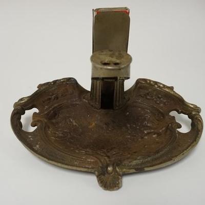 1008  VICTORIAN CAST IRON ASH TRAY WITH SPRING LOADED CIGAR CUTTER. THE BRUNHOFF MFG CO, CINCINNATI OHIO. TOP OF CIGAR CUTTER MARKED...