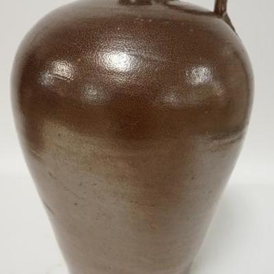 1060  SIGNED VATES BROWN GLAZED  STONEWARE OVOID JUG. 16 IN HIGH
