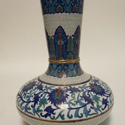 1088  CHARACTER SIGNED LARGE CLOISONNE VASE, 12 1/4 IN H 
