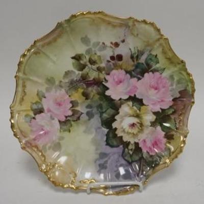 1266  HAND PAINTED LIMOGES CHARGER W/ ROSES, 11 3/4 IN D 
