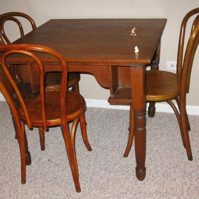 Oak tavern table and 4 bent wood chairs   BUY IT NOW $ 465.00