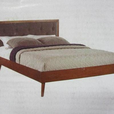 Mid Century Style Upholstered Platform Bed QUEEN SIZE