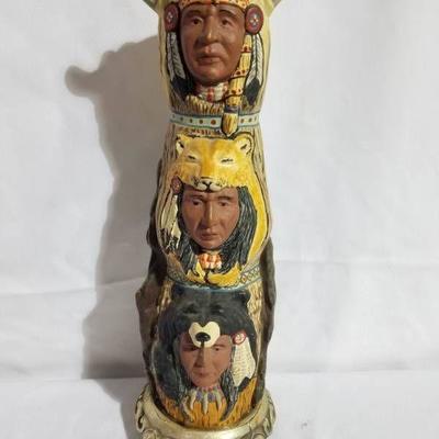 Totem pole with Indian Heads with Metal Stand