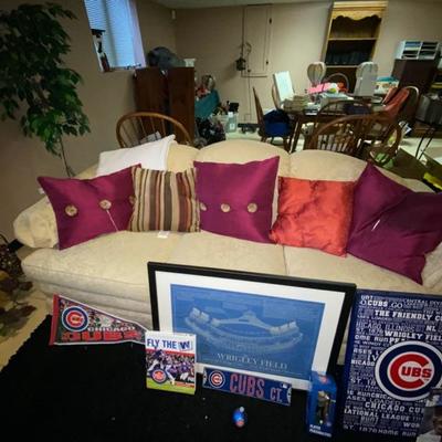 Cubs memorabilia and couch