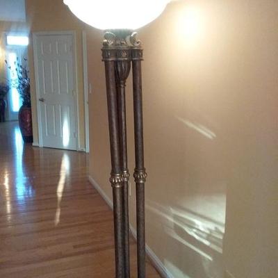 Large Four Column Lamp/Torchiere with Large Glass Shade