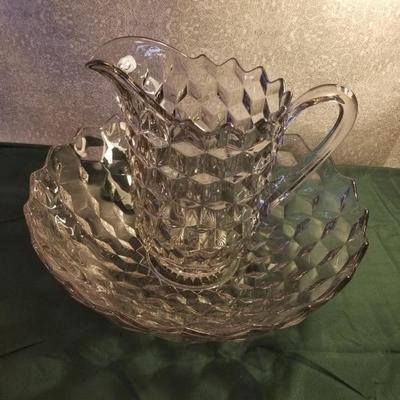 Fostoria American Block Hotel Pitcher & Bowl RARE Pieces