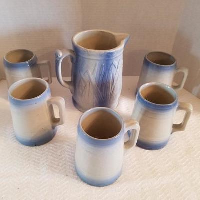 Blue pottery pitchers 