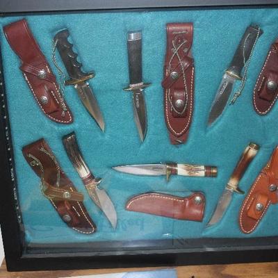Randall miniature knives in display case
