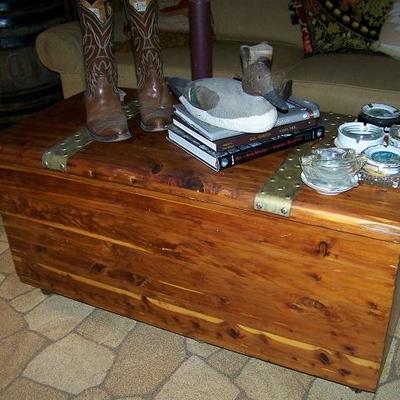 Vintage boots and cedar trunk