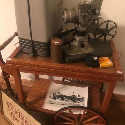 Antique Oak Tea Cart / Vintage Bell & Howell Projector