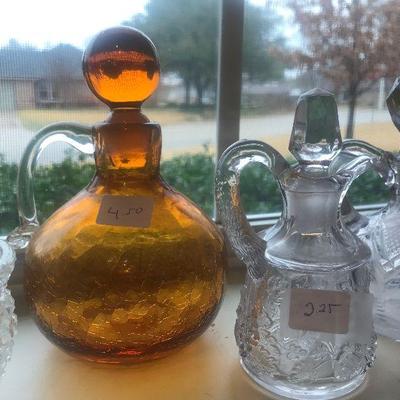 Vintage Oil and Vinegar, Amber Glass, Etched Glass