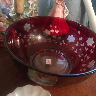 Etched Cranberry Bowl