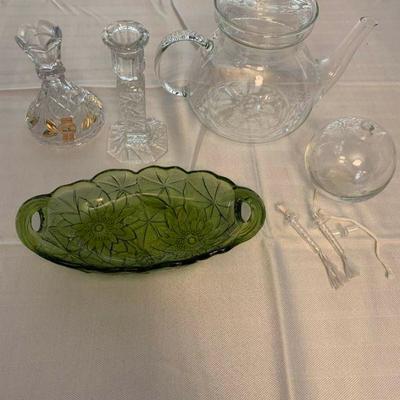 Princess House Oil Lamp, Glass Tea Pot, Crystal Candlesticks