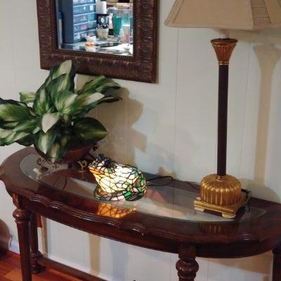 demilune glass top console table