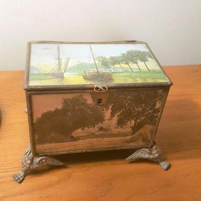 vintage glass box with brass feet