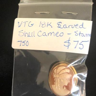 Vintage 18K Carved Shell Cameo