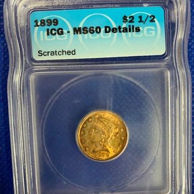1899 $2 1/2 MS60 gold coin