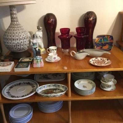 Vintage Lamp, Coasters, Portmeirion, China set from Japan, tea cups.