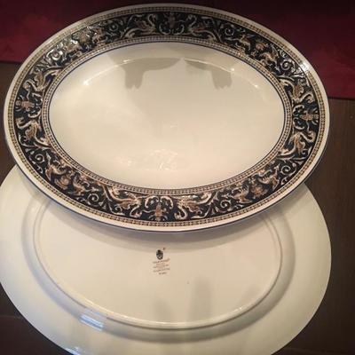 Wedgwood "Florentine" cobalt w/Dragons oval serving platters