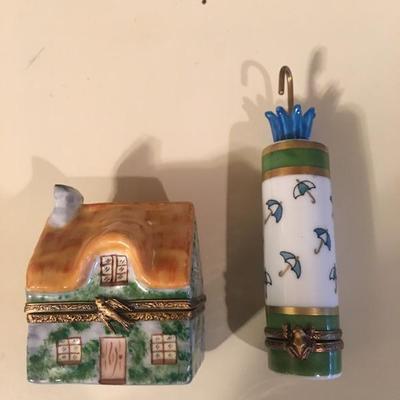 Cottage house "Chambre d'Hote" Limoges France Peint Main trinket box. Limoges France Peint Main porcelain umbrella stand...