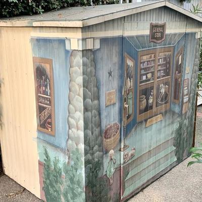 BUY IT NOW!! $395 Trompe l’Oiel “General  Store”galvanized steel storage shed. 5’x7’  Call Me to arrange purchase and pick up! 909-720-7591