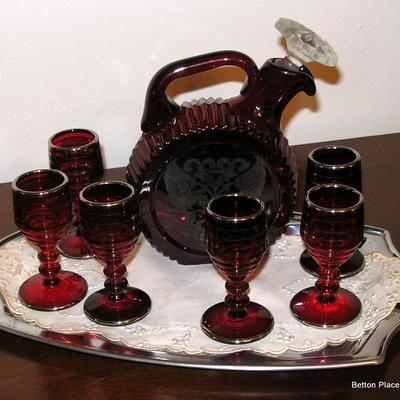 Ruby Red Decanter and Glasses