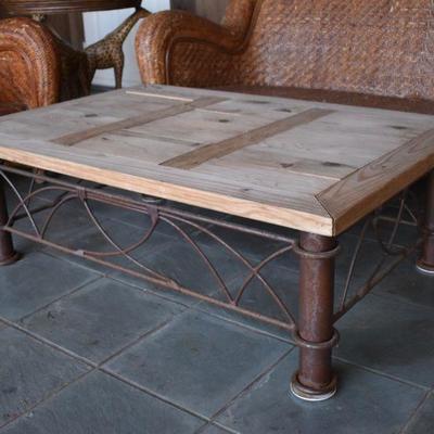 Pine and metal coffee table