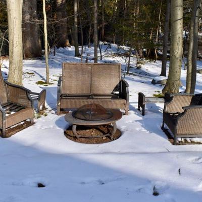 Hampton Bay loveseat and chairs with ottomans