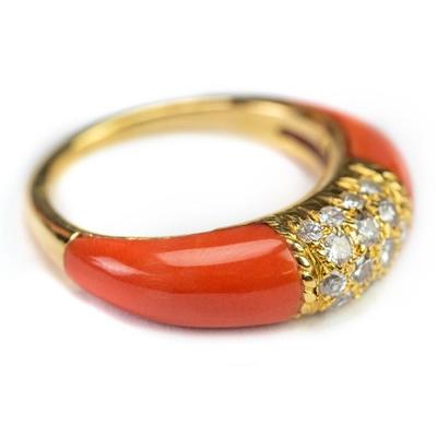 VTG Van Cleef & Arpels 18k Diamond & Coral Ring