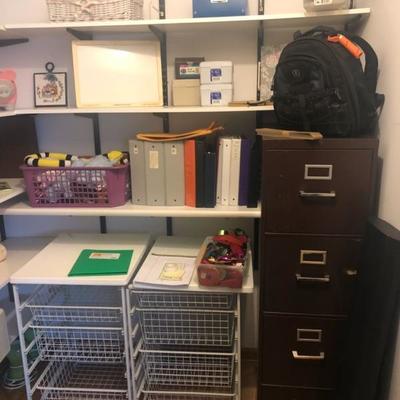 Office supplies and file cabinet