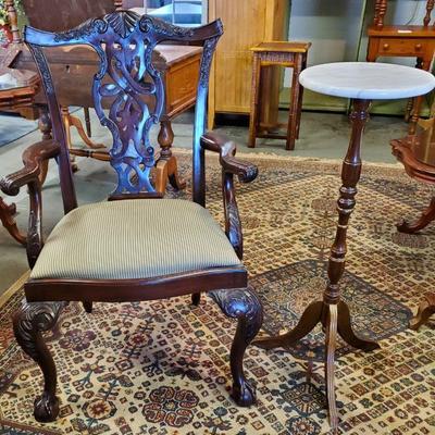 Vtg Mahogany Chippendale Armchair & Plant Stand