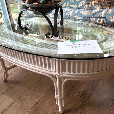 White Rattan Oval Coffee Table 