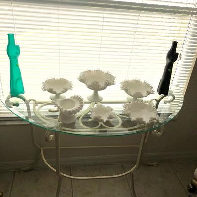 Demi-Lune Glass top w/Metal Base Table