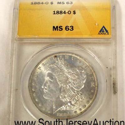  1884-O Silver Morgan Dollar ANACS Graded MS63

Auction Estimate $20-$50 â€“ Located Glassware 