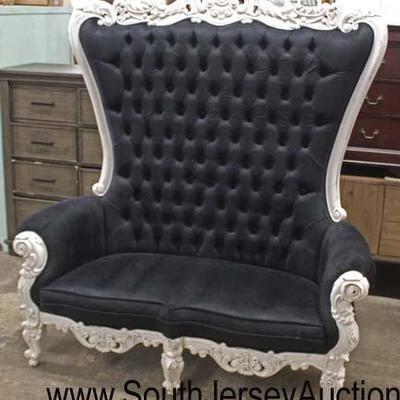  French Style Highly Carved Paint Decorated Frame Black Upholstered Button Tufted High Back Loveseat

Auction Estimate $200-$400 â€“...