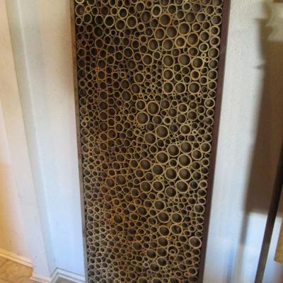 Antique art piece framed with bamboo pieces in an intricate design – one of a kind!