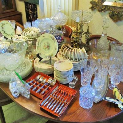 Lots of beautiful china, crystal & serving pieces!