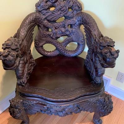 Japanese Carved Throne Chair with exceptional detailing! Circa 1800