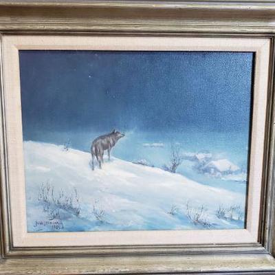 Original Juan Menchaca painting, Lone Wolf, dated 1985. https://ctbids.com/#!/description/share/326819