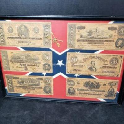 Framed Confederate Money measures Length 18 inches and Width 12 1/2 inches.v https://ctbids.com/#!/description/share/326816