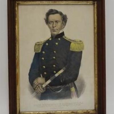 1035	CURRIER & IVES PRINT OF BRIG. GENERAL T W SHERMAN, USA, THERE IS A SPOT MISSING UPPER RIGHT CORNER, IMAGE IS 9 1/2 IN X 13 IN 
