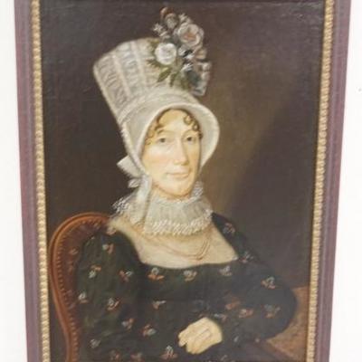 1121	19TH CENTURY CONTINENTAL PORTRAIT OF A WOMAN, WAS PROFESSIONALLY RESTORED AND RE-FRAMED IN 2006, IMAGE IS 19 IN X 26 IN
