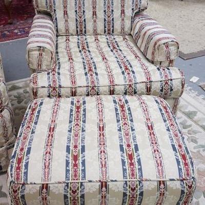 1166	MATCHING CHAIR & OTTOMAN W/ BROCADE & STRIPED UPHOLSTERY 
