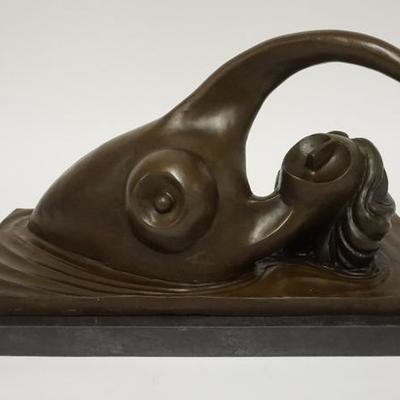 1020	MODERN BRONZE SCULPTURE OF A NUDE WOMAN SWIMMING, MOUNTED ON A STONE BASE, BASE IS 18 1/2 IN X 7 3/4 IN, 10 IN H SIGNED W CURRENT...